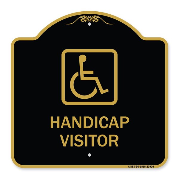 Signmission Handicap Visitor With Graphic, Black & Gold Aluminum Architectural Sign, 18" x 18", BG-1818-23920 A-DES-BG-1818-23920 - main